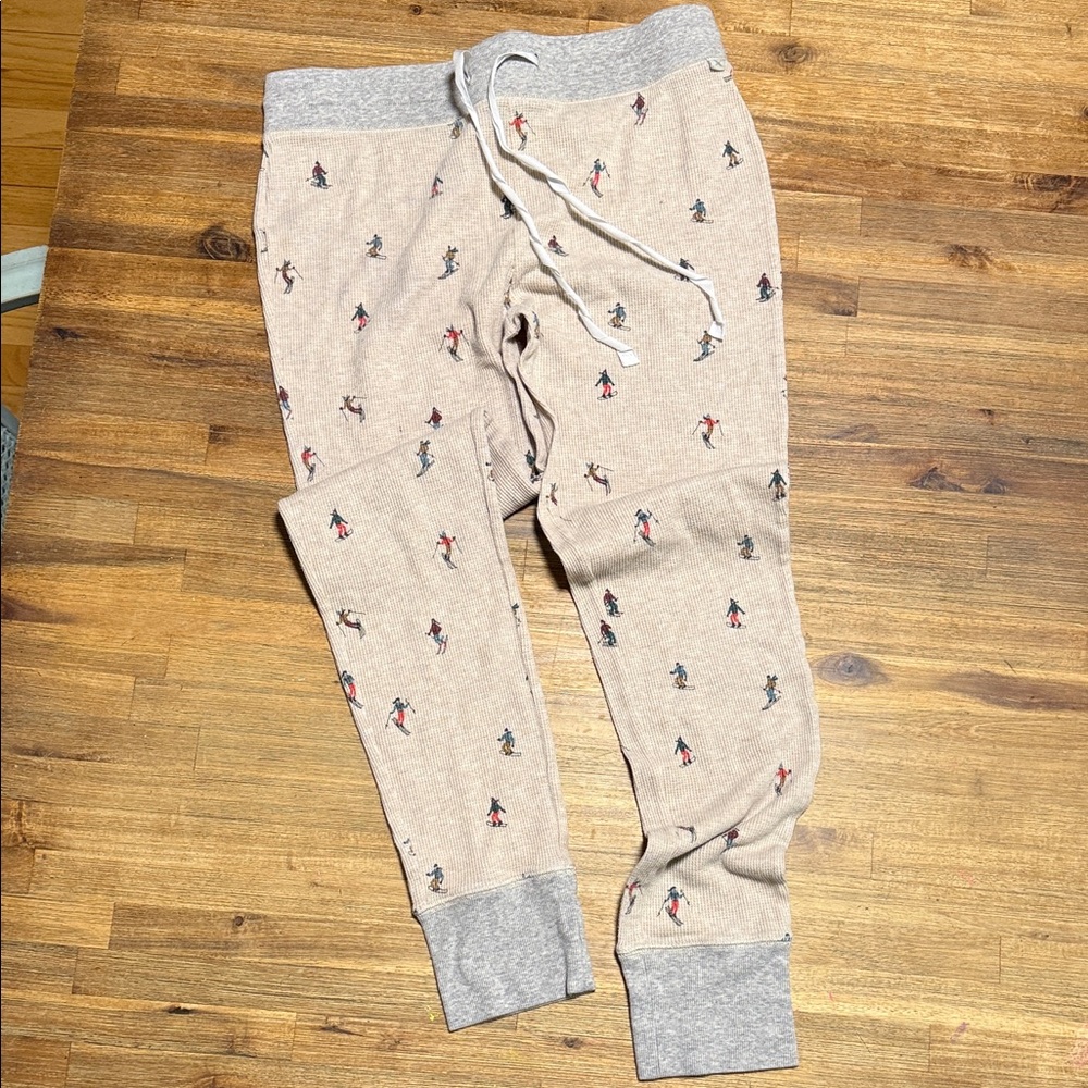 Eddie Bauer Beige Pajama Pants with Gray Cuffs